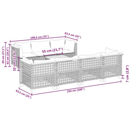 Set Divani da Giardino con Cuscini 8 pz Nero in Polyrattan