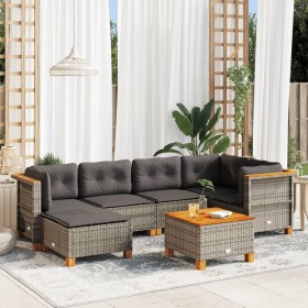 Set Divani da Giardino 7 pz con Cuscini Grigio in Polyrattan