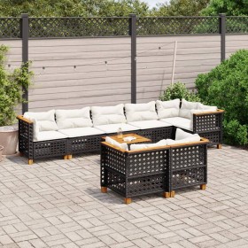 Set Divani da Giardino 9 pz con Cuscini Nero in Polyrattan