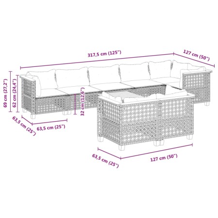 Set Divani da Giardino 9 pz con Cuscini Nero in Polyrattan