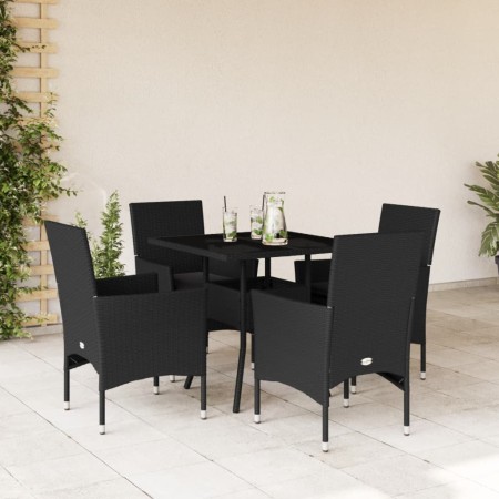 Set da Pranzo da Giardino con Cuscini 5 pz Polyrattan e Vetro