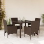 Set da Pranzo da Giardino 5pz con Cuscini Polyrattan e Vetro