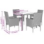 Set da Pranzo da Giardino 5pz con Cuscini Polyrattan e Vetro