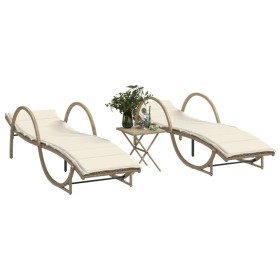 Lettini Prendisole 2 pz con Tavolino Beige in Polyrattan