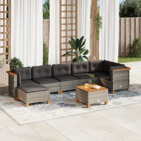 Set Divano da Giardino 8 pz con Cuscini Grigio in Polyrattan