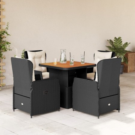 Set da Pranzo da Giardino 5 pz Nero con Cuscini in Polyrattan