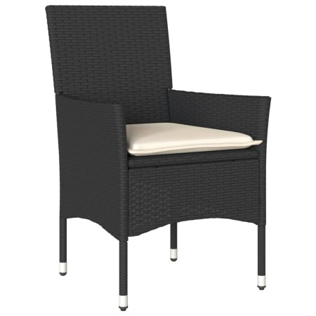 Set Pranzo da Giardino 3 pz con Cuscini Nero Polyrattan Acacia