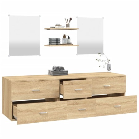 Set Mobili da Bagno 5 pz Rovere in Legno Multistrato