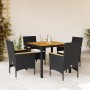 Set Pranzo da Giardino 5 pz con Cuscini Nero Polyrattan Acacia