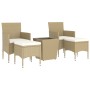 Set Bistrot da Giardino 5 pz Polyrattan e Vetro Temperato Beige