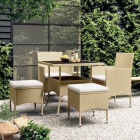 Set da Pranzo per Giardino 5 pz in Polyrattan Beige