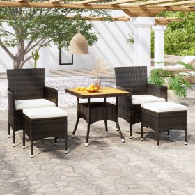 Set Mobili da Pranzo per Giardino 5 pz Polyrattan e Acacia Nero