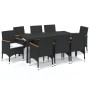 Set Pranzo da Giardino 9 pz con Cuscini in Polyrattan Nero