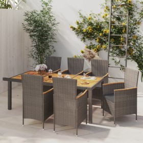 Set da Pranzo per Esterni 7 pz con Cuscini in Polyrattan Grigio