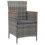 Set da Pranzo per Esterni 7 pz con Cuscini in Polyrattan Grigio