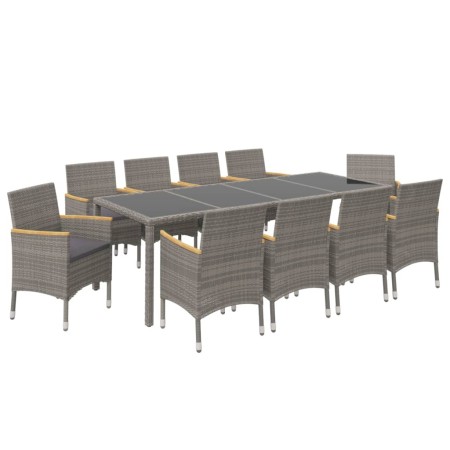 Set da Pranzo Esterni 11pz con Cuscini Polyrattan Nero e Grigio