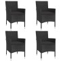 Set da Pranzo da Giardino 5 pz Nero con Cuscini in Polyrattan