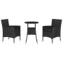 Set Bistrò da Giardino 3 pz con Cuscini in Polyrattan Nero