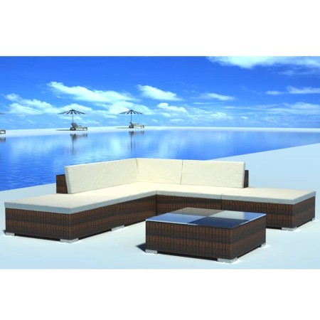 Set Divani da Giardino 6 pz con Cuscini in Polyrattan Marrone