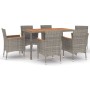 Set da Pranzo da Giardino 7 pz con Cuscini in Polyrattan Grigio