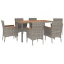 Set da Pranzo da Giardino 7 pz con Cuscini in Polyrattan Grigio