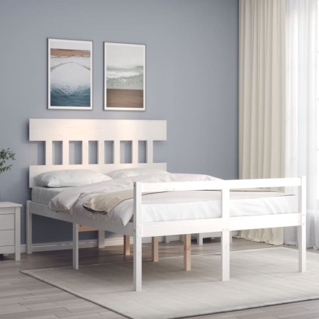 Letto per Anziani con Testiera Bianco 140x190 cm Legno Massello