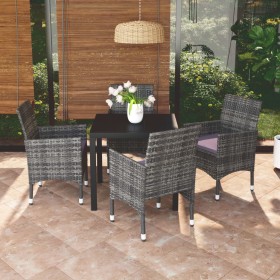 Set da Pranzo per Giardino 5 pz con Cuscini Polyrattan Grigio