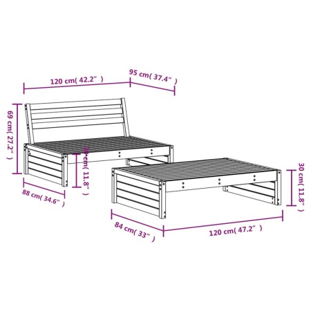 Set Salotto da Giardino 2 pz Nero in Legno Massello di Pino