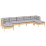 Set Divani da Giardino 7 pz con Cuscini Grigi Massello di Pino