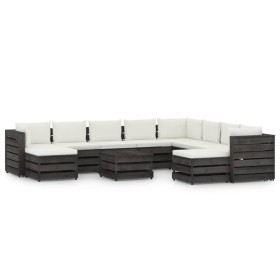 Set Salotto Giardino con Cuscini 11 pz Legno Impregnato Grigio