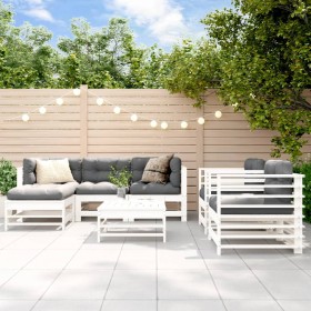 Set Salotto da Giardino 7 pz Bianco in Legno Massello di Pino