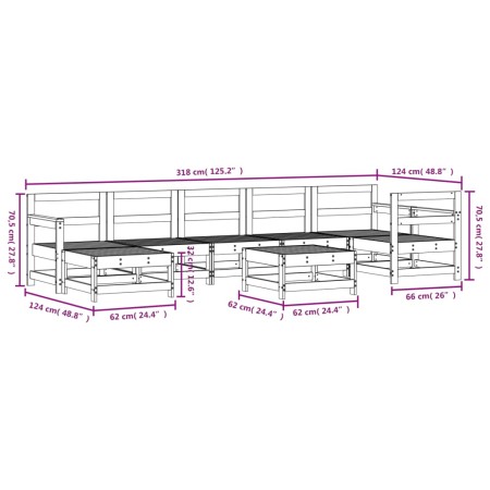 Set Salotto da Giardino 8 pz in Legno Massello di Pino Bianco