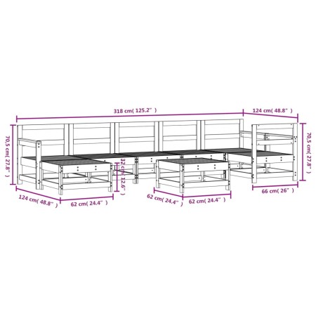 Set Salotto da Giardino 8 pz in Legno Massello di Pino Grigio