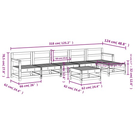 Set Salotto da Giardino 7 pz Grigio in Legno Massello di Pino