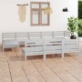 Set Salotto da Giardino 11 pz in Legno Massello di Pino Bianco