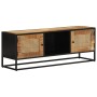 Mobile Porta TV 110x30x40cm Legno Grezzo Massello Mango e Ferro