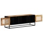 Mobile Porta TV 110x30x40cm Legno Grezzo Massello Mango e Ferro