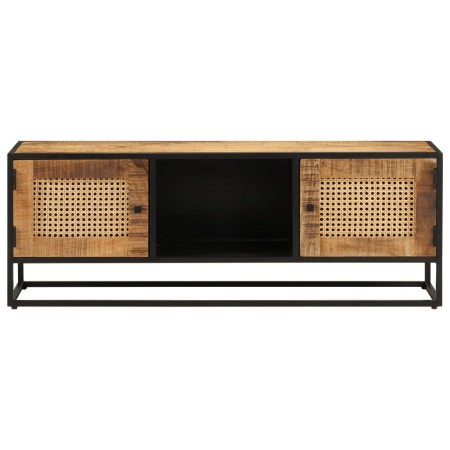 Mobile Porta TV 110x30x40cm Legno Grezzo Massello Mango e Ferro