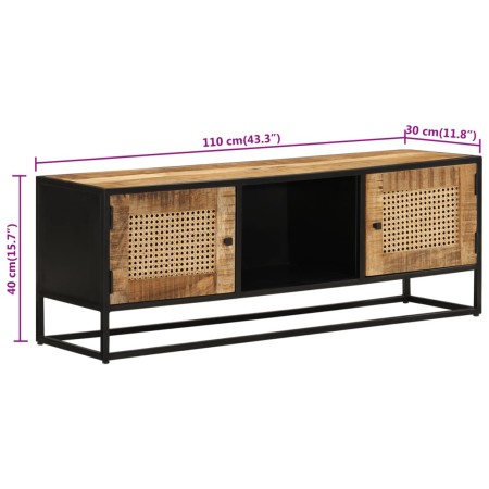 Mobile Porta TV 110x30x40cm Legno Grezzo Massello Mango e Ferro