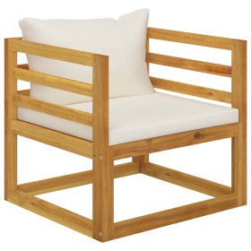 Sedia da Giardino con Cuscino Crema in Legno Massello di Acacia