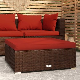 Poggiapiedi Giardino con Cuscino Marrone 70x70x30 cm Polyrattan