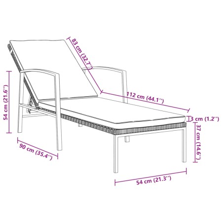 Lettino Prendisole da Giardino con Cuscino Polyrattan Marrone