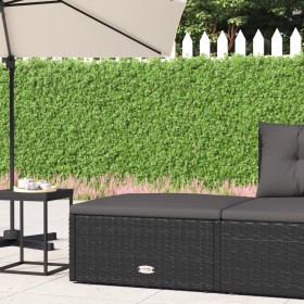 Poggiapiedi da Giardino con Cuscino in Polyrattan Nero