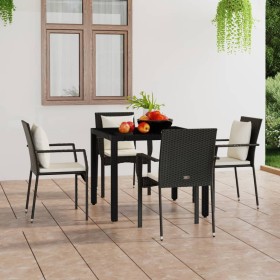 Sedie da Giardino con Cuscini 4 pz in Polyrattan Nere