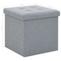 Pouf Pieghevole con Contenitore Grigio Chiaro in Simil Lino