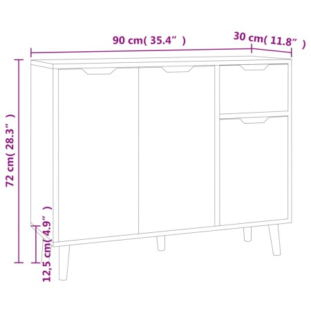 Credenza Bianco Lucido 90x30x72 cm in Legno Multistrato