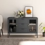 Credenza Antracite 105x35x70 cm in Acciaio e Vetro Temperato