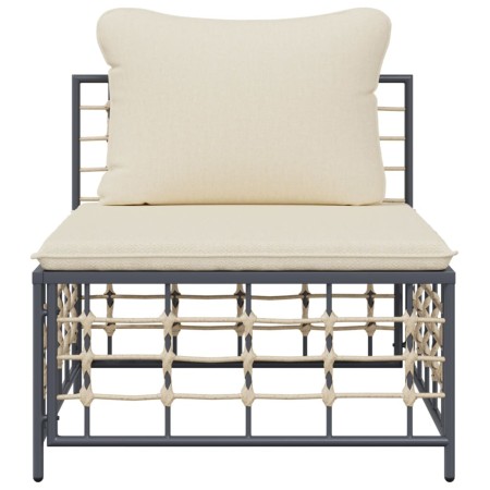 Divano Centrale da Giardino con Cuscini in Polyrattan Beige