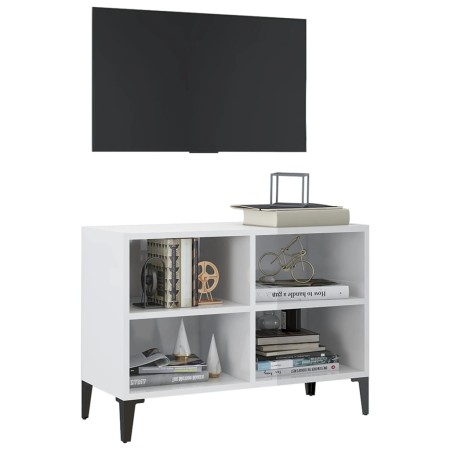 Mobile TV con Gambe in Metallo Bianco Lucido 69,5x30x50 cm