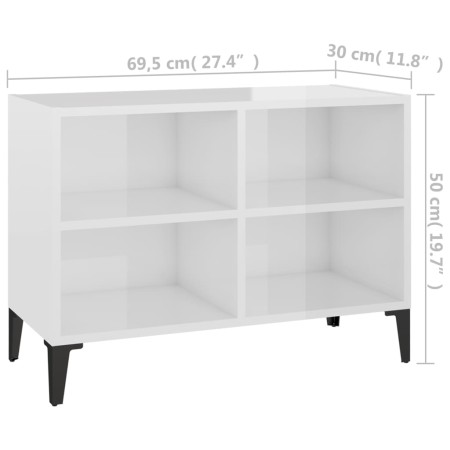 Mobile TV con Gambe in Metallo Bianco Lucido 69,5x30x50 cm